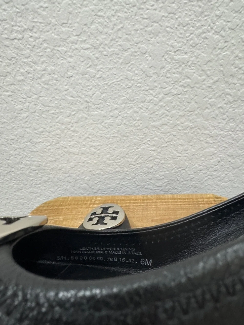 Tory Burch Sally Black Leather Peep Toe Wedge Size 6